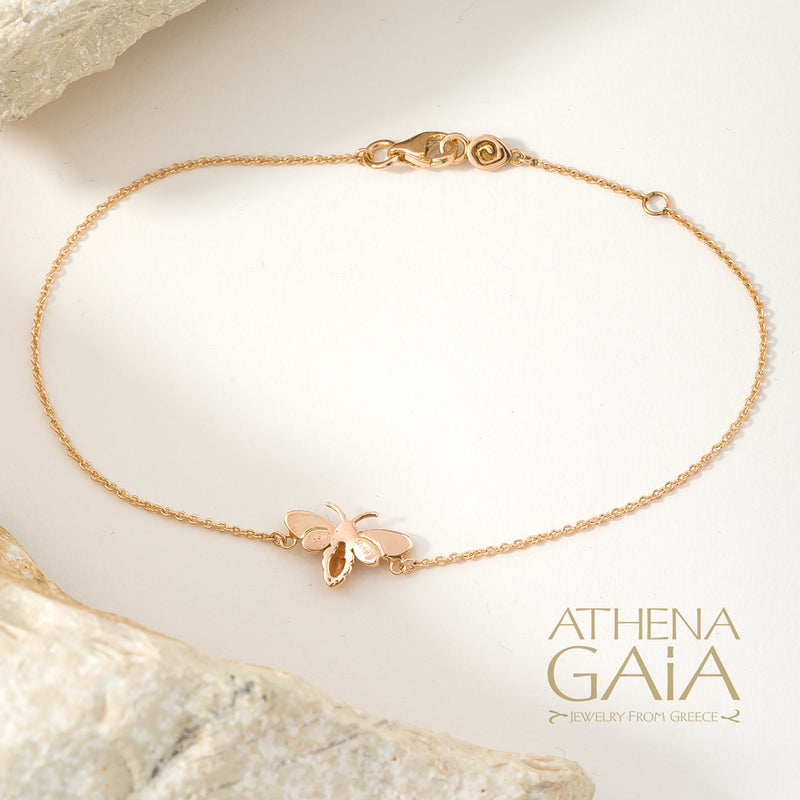 Golden Bee With Diamonds Bracelet - 14k Gold Bracelet