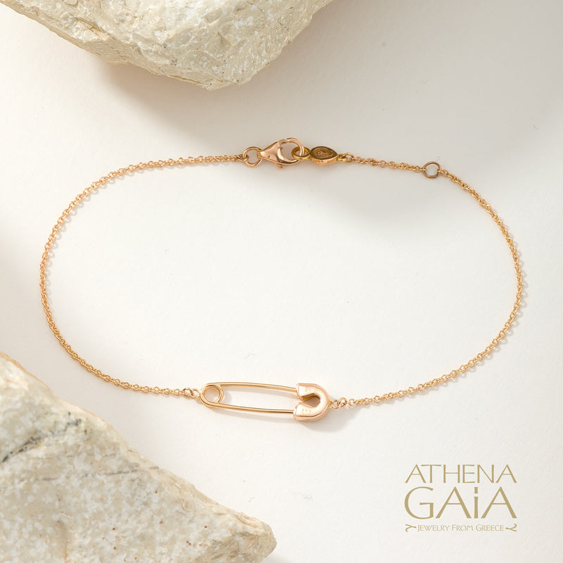 Golden Safety Pin With Diamonds Bracelet - 18k Gold Bracelet