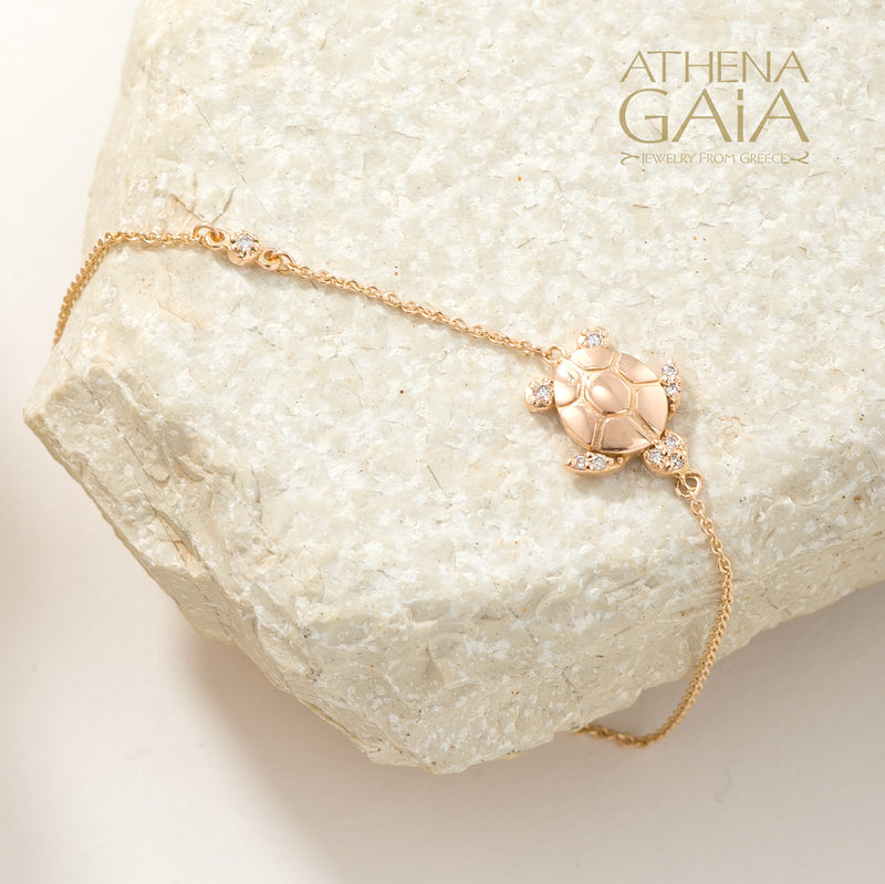 Golden Turtle With Diamonds Bracelet - 18k Gold Bracelet