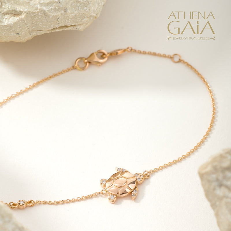 Golden Turtle With Diamonds Bracelet - 18k Gold Bracelet