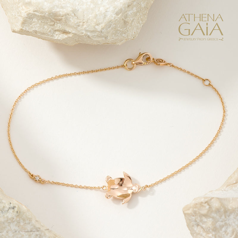 Golden Turtle With Diamonds Bracelet - 18k Gold Bracelet