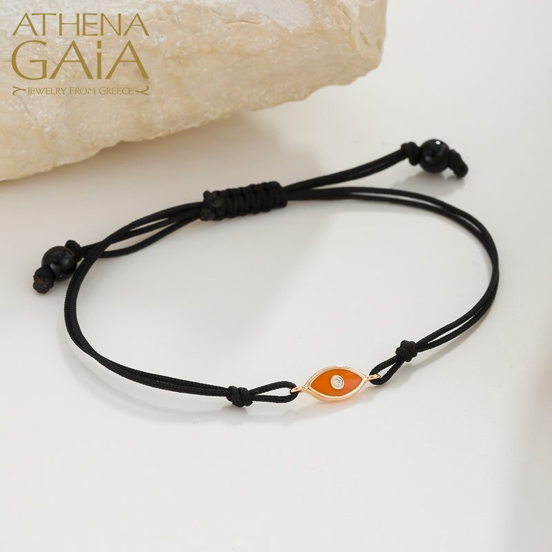 Evil Eye Bracelet - 18k Gold Adjustable Cord with Diamond & Enamel | Greek Mati