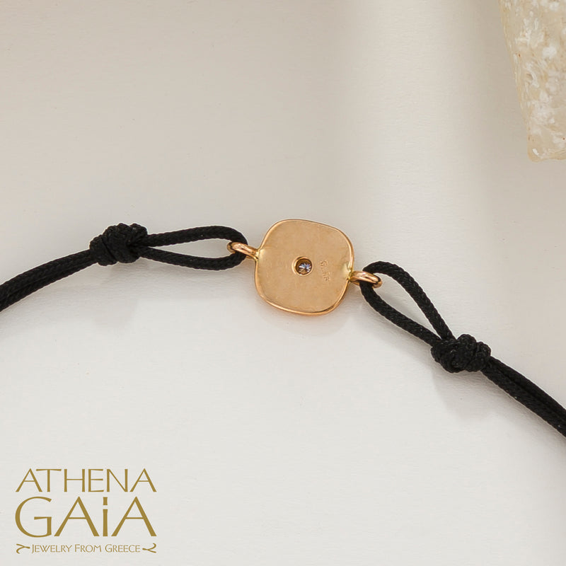 Square Enamel Evil Eye - Adjustable Cord with Diamond Bracelet- 14k Gold - Evil Eye Bracelet