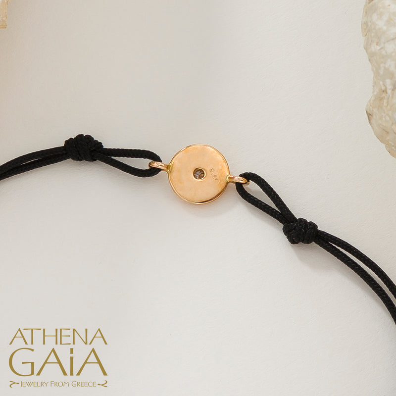 Round Enamel Evil Eye - Adjustable Cord with Diamond Bracelet- 18k Gold - Evil Eye Bracelet