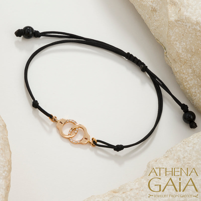 Golden Handcuffs - Adjustable Cord with Diamonds Bracelet - 14k Gold Bracelet