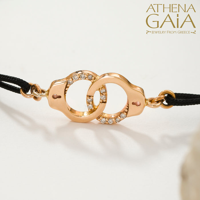 Golden Handcuffs With Diamonds Adjustable Cord Bracelet