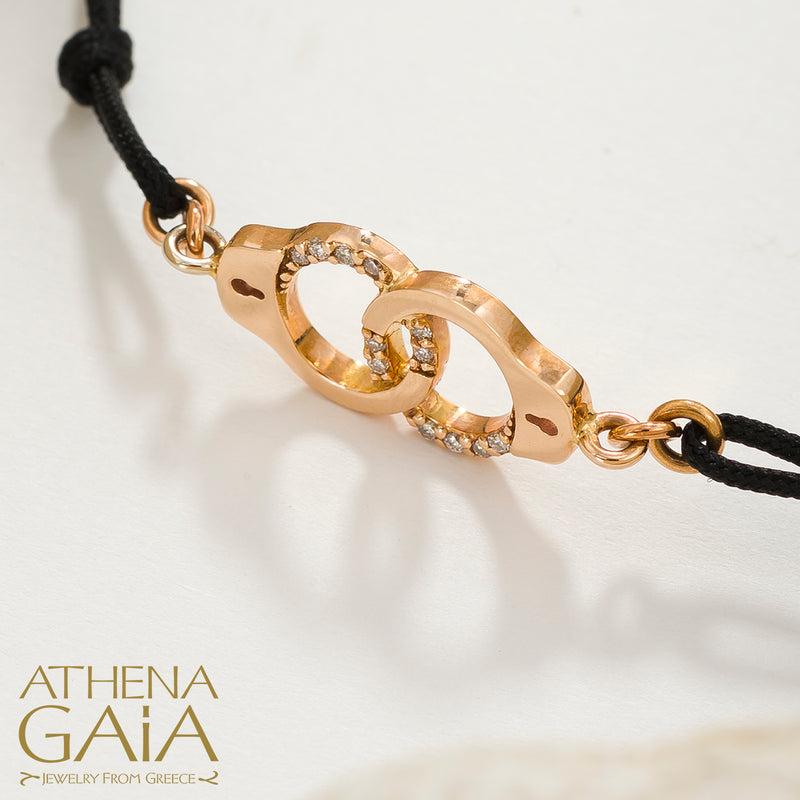 Golden Handcuffs - Adjustable Cord with Diamonds Bracelet - 14k Gold Bracelet