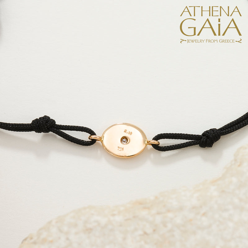 Oval Enamel Evil Eye - Adjustable Cord with Diamond Bracelet - 18k Gold - Evil Eye Bracelet