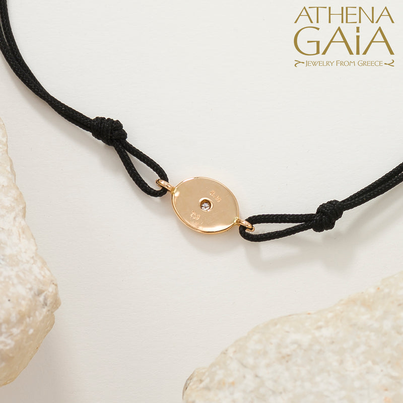 Oval Enamel Evil Eye - Adjustable Cord with Diamond Bracelet - 18k Gold - Evil Eye Bracelet