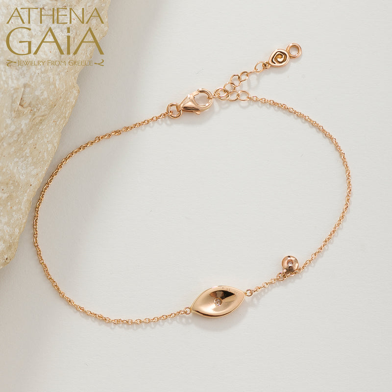 Prolate Enamel Evil Eye with Diamond Bracelet - 14k Gold - Evil Eye Bracelet