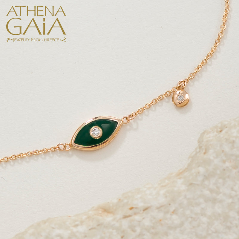 Prolate Enamel Evil Eye with Diamond Bracelet - 14k Gold - Evil Eye Bracelet