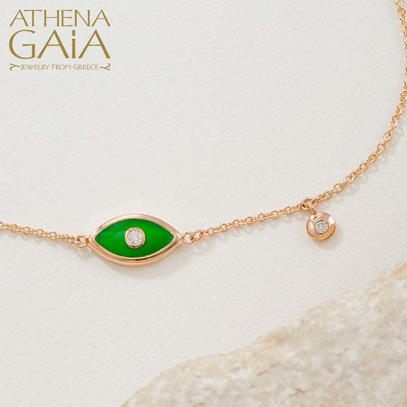 Prolate Enamel Evil Eye with Diamond Bracelet - 14k Gold - Evil Eye Bracelet