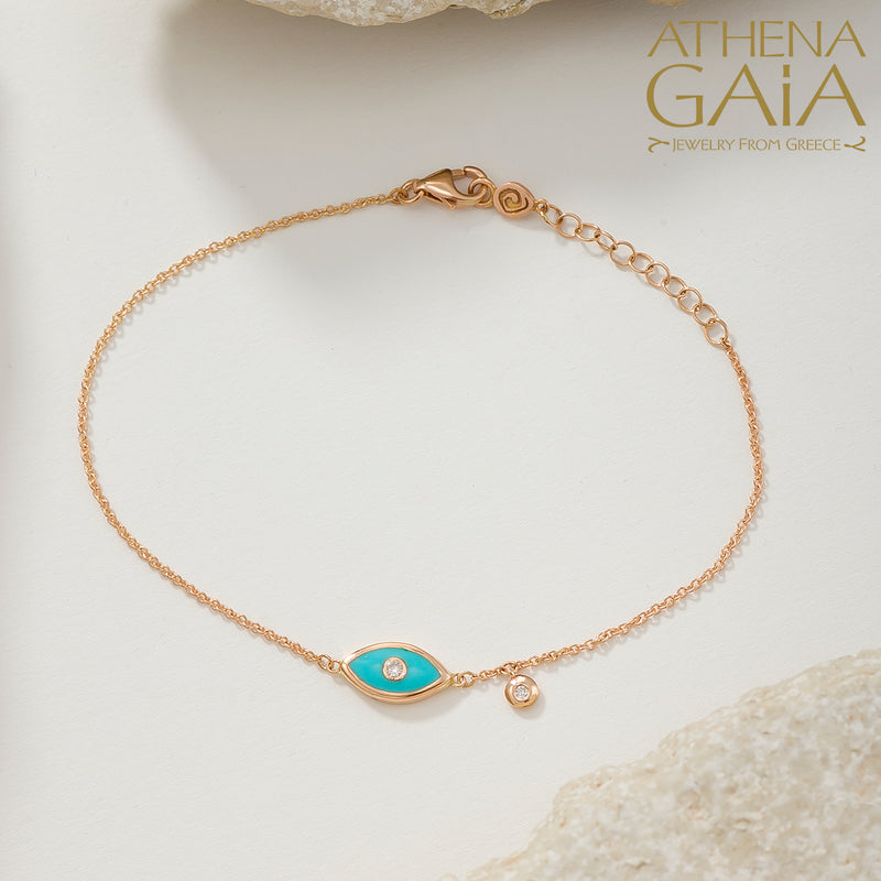 Prolate Enamel Evil Eye with Diamond Bracelet - 14k Gold - Evil Eye Bracelet