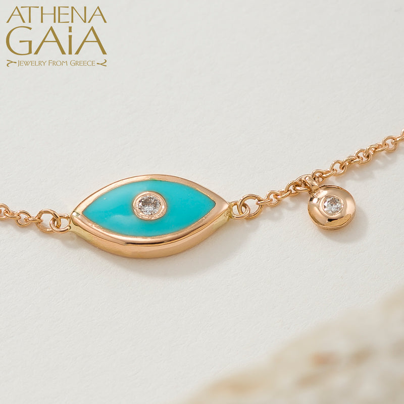 Prolate Enamel Evil Eye with Diamond Bracelet - 14k Gold - Evil Eye Bracelet