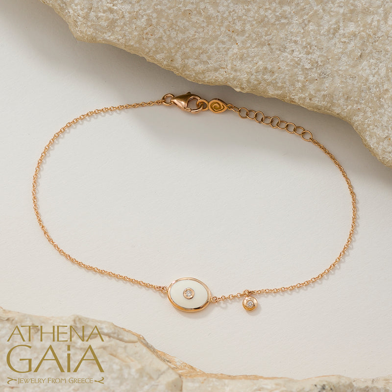 Oval Enamel Evil Eye with Diamond Bracelet - 18k Gold - Evil Eye Bracelet