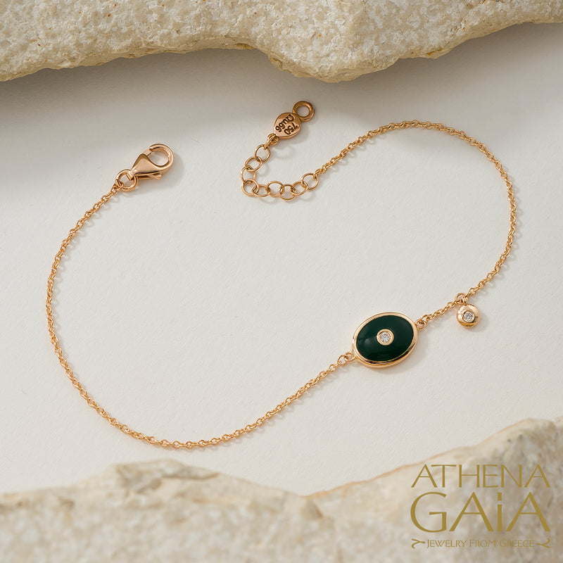Oval Enamel Evil Eye with Diamond Bracelet - 18k Gold - Evil Eye Bracelet