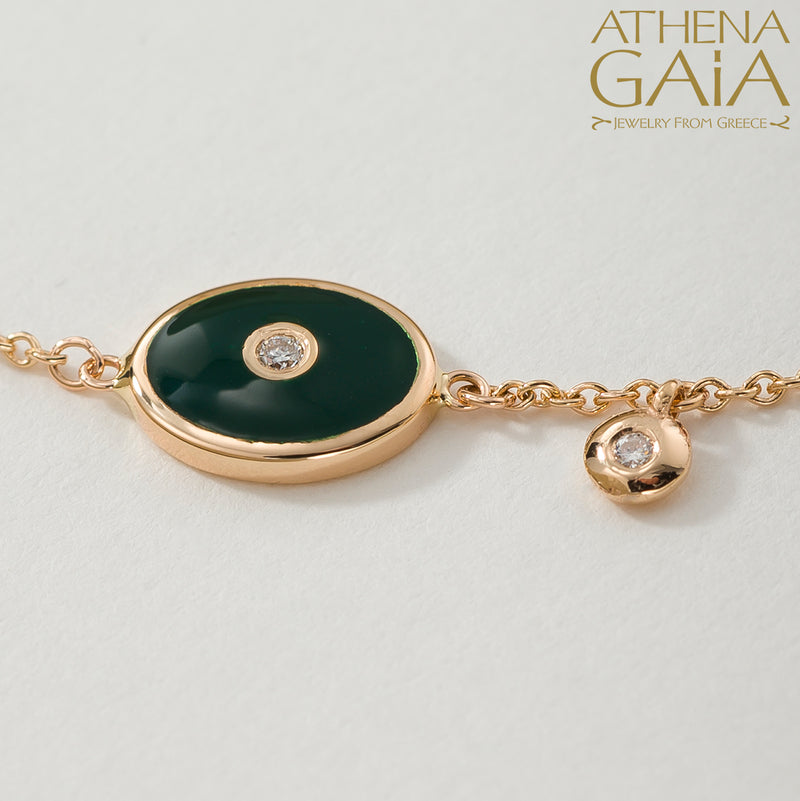 Oval Enamel Evil Eye with Diamond Bracelet - 18k Gold - Evil Eye Bracelet