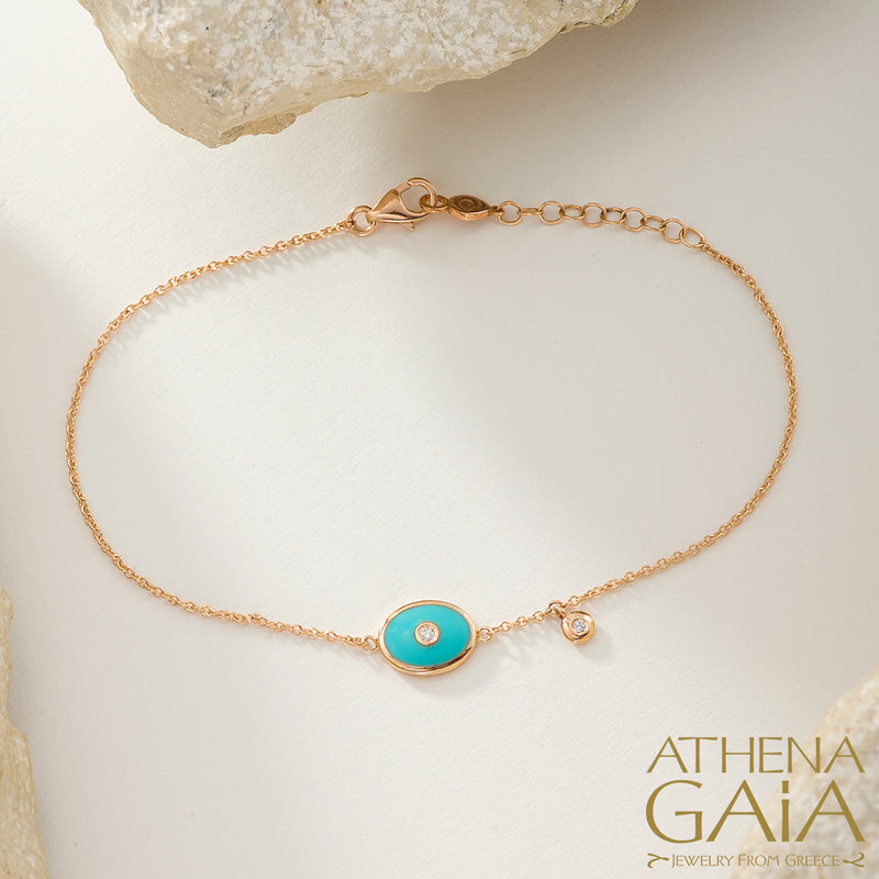Oval Enamel Evil Eye with Diamond Bracelet - 18k Gold - Evil Eye Bracelet