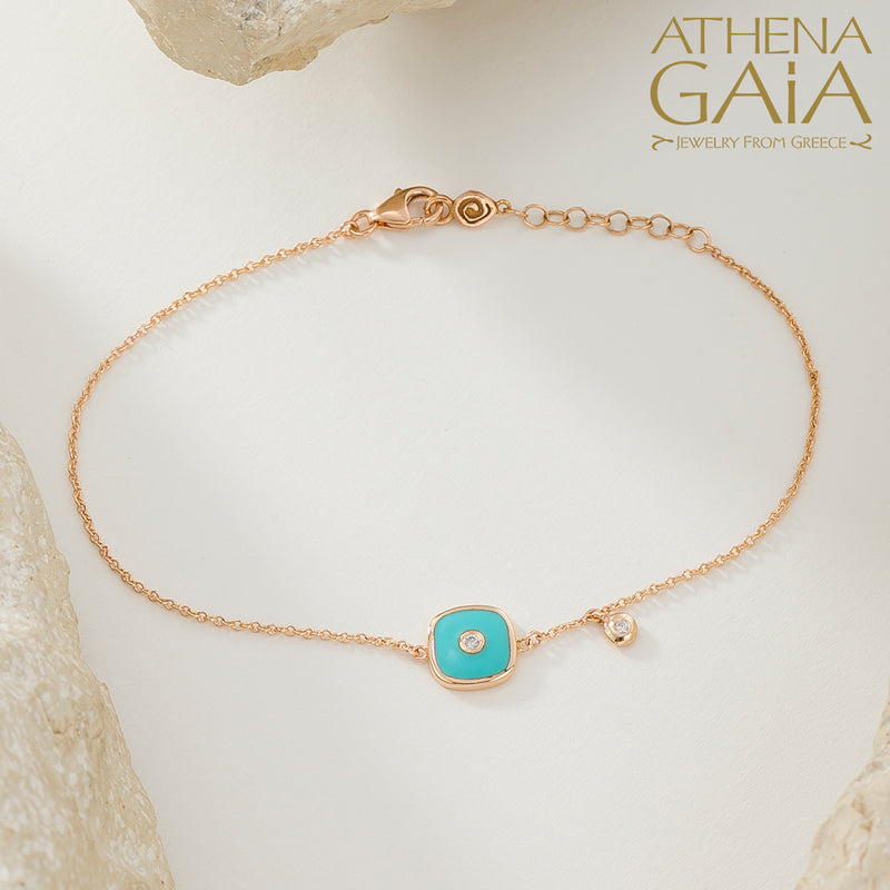 Square Enamel Evil Eye with Diamond Bracelet- 14k Gold - Evil Eye Bracelet