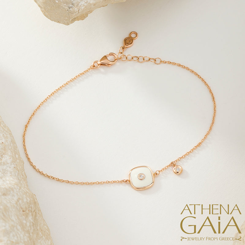 Square Enamel Evil Eye with Diamond Bracelet- 14k Gold - Evil Eye Bracelet