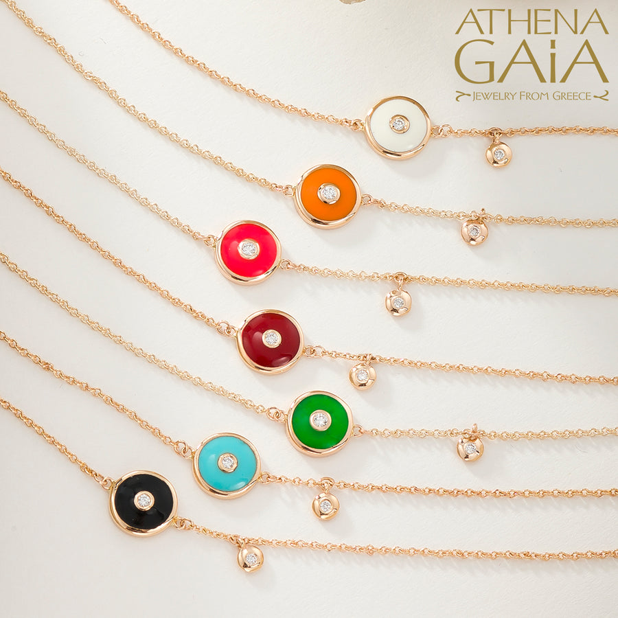 Round Enamel Evil Eye with Diamond Bracelet- 18k Gold - Evil Eye Bracelet