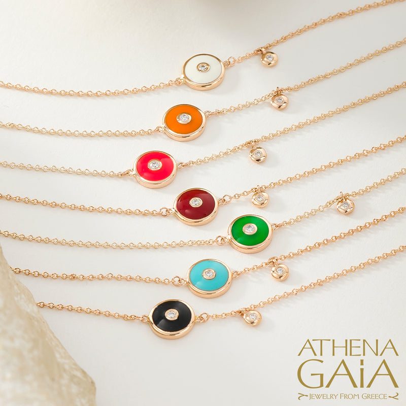 Round Enamel Evil Eye with Diamond Bracelet- 18k Gold - Evil Eye Bracelet