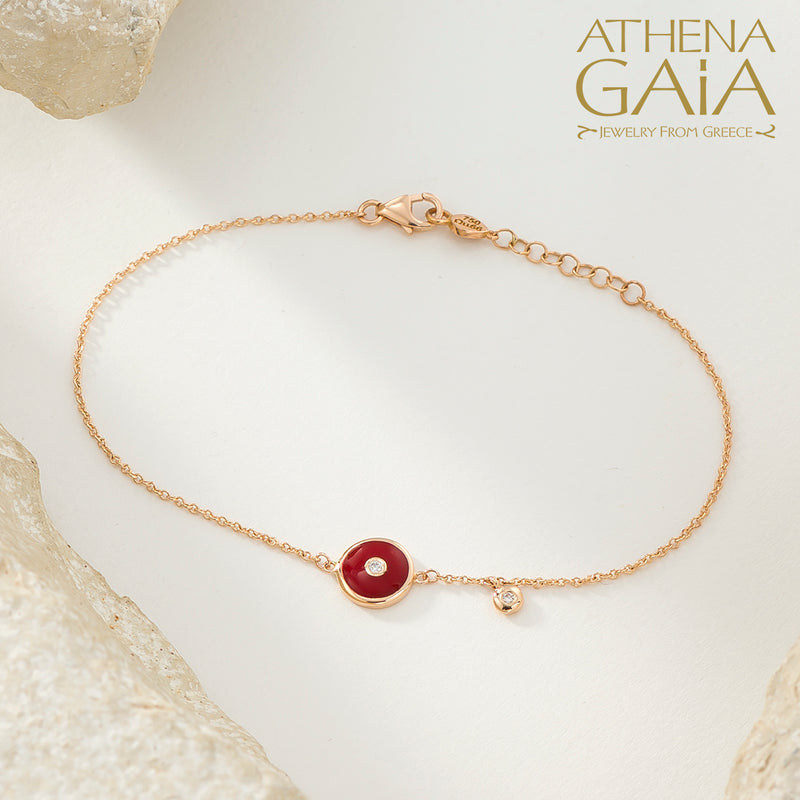 Round Enamel Evil Eye with Diamond Bracelet- 18k Gold - Evil Eye Bracelet