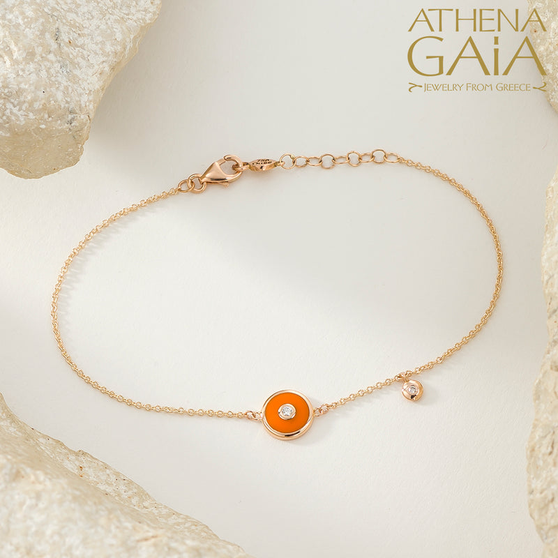 Round Enamel Evil Eye with Diamond Bracelet- 18k Gold - Evil Eye Bracelet