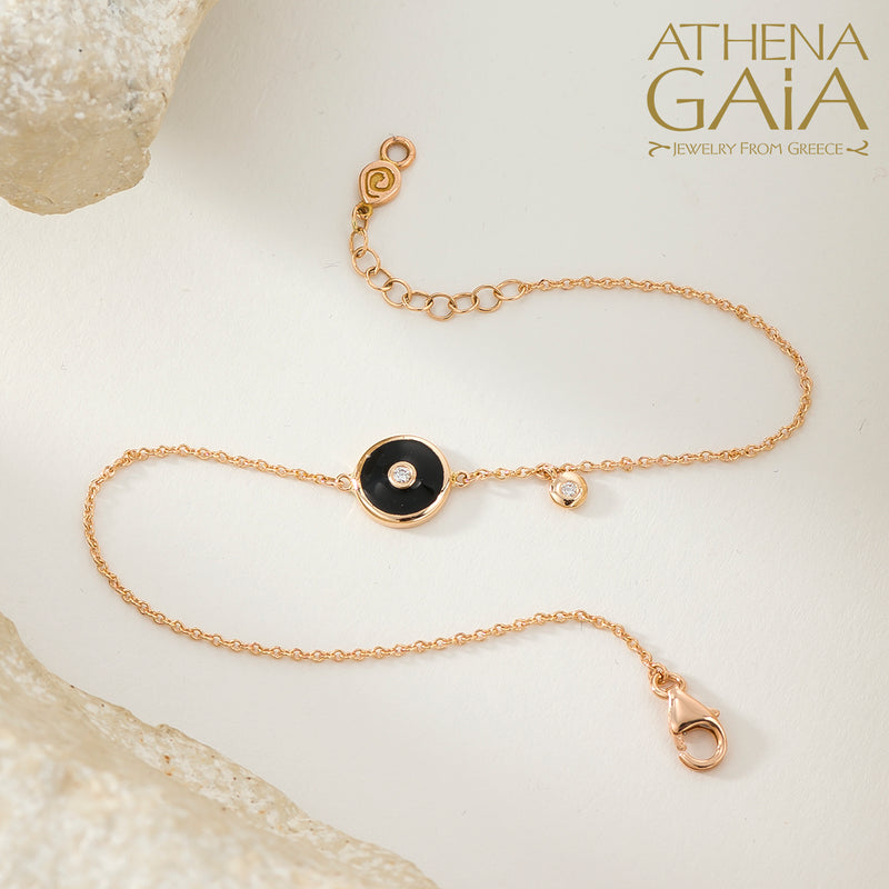 Round Enamel Evil Eye with Diamond Bracelet- 18k Gold - Evil Eye Bracelet