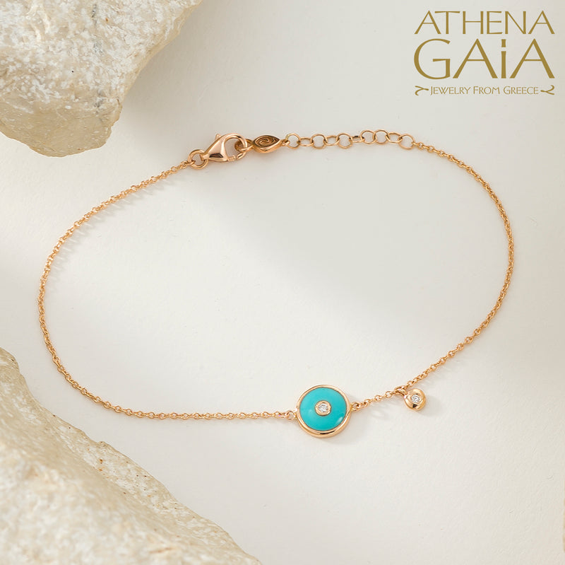Round Enamel Evil Eye with Diamond Bracelet- 18k Gold - Evil Eye Bracelet