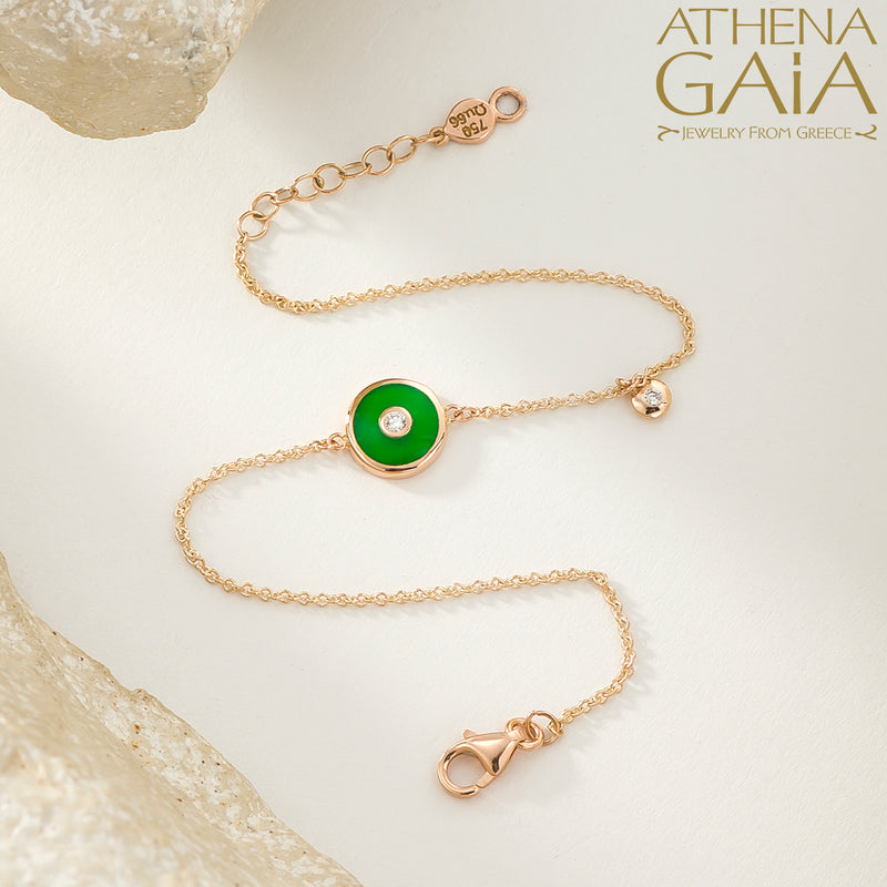 Round Enamel Evil Eye with Diamond Bracelet- 18k Gold - Evil Eye Bracelet