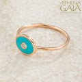 Oval Enamel With Diamond Evil Eye Ring - 18k Gold Ring