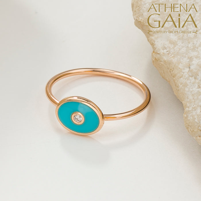 Oval Evil Eye Enamel Diamond Ring