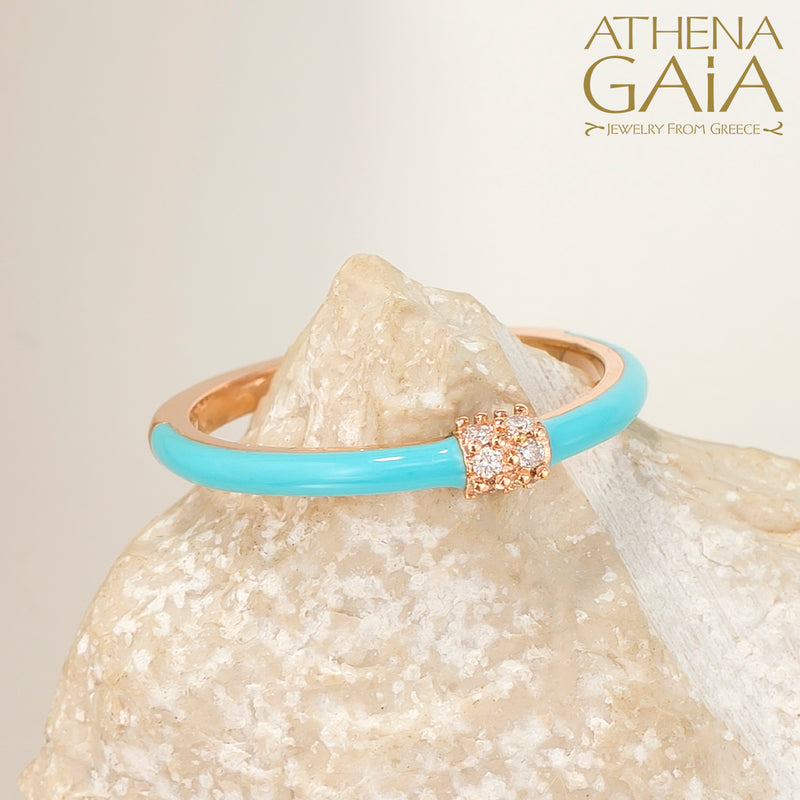 Diamond Cluster Enamel Ring - 18k Gold Ring - Stackable Ring