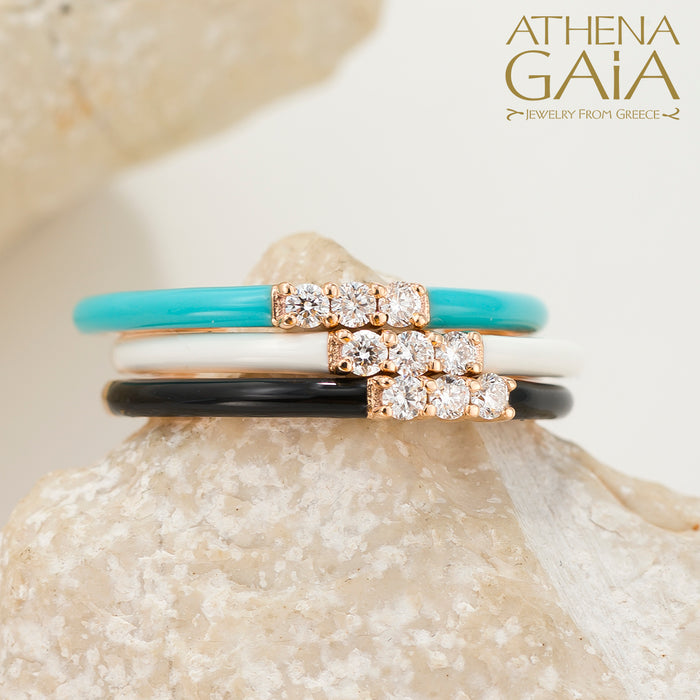 Triple Diamond Enamel Stackable Ring