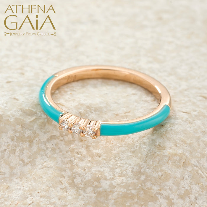 Triple Diamond Enamel Stackable Ring