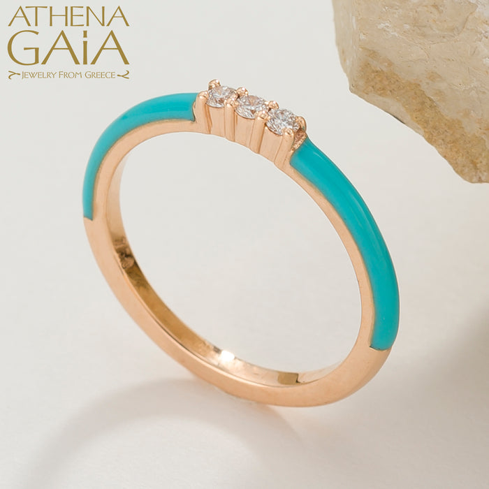 Triple Diamond Enamel Stackable Ring