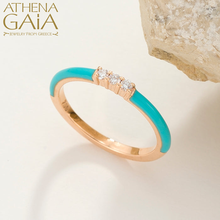 Triple Diamond Enamel Stackable Ring