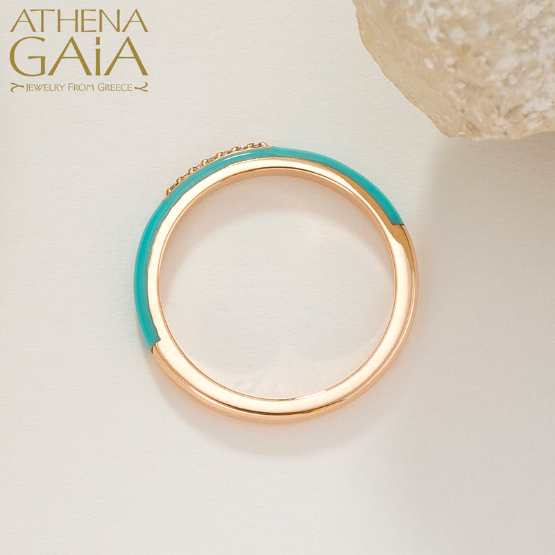 Diamond Line Enamel Ring - 14k Gold Ring - Stackable Ring