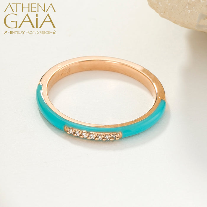 Diamond Line Enamel Stackable Ring