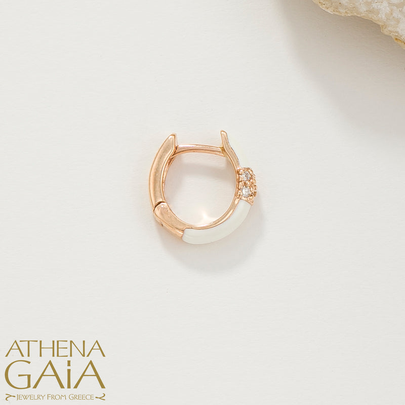 Diamond Cluster Enamel Earrings - 14k Gold - Huggies Earrings