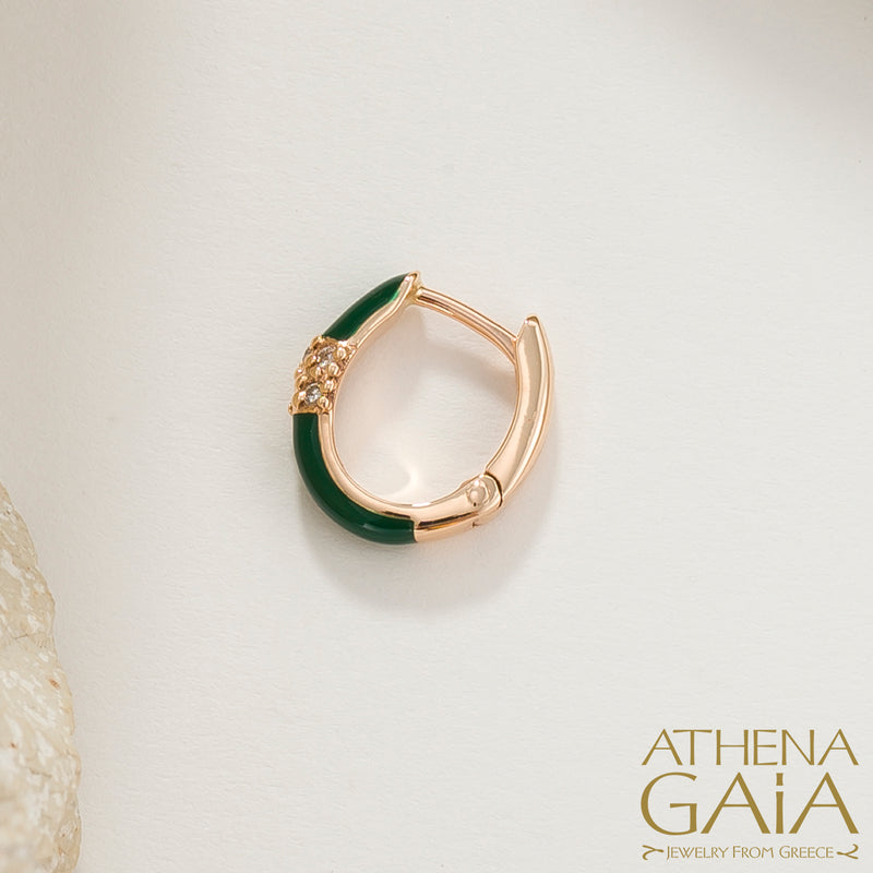 Diamond Cluster Enamel Earrings - 14k Gold - Huggies Earrings