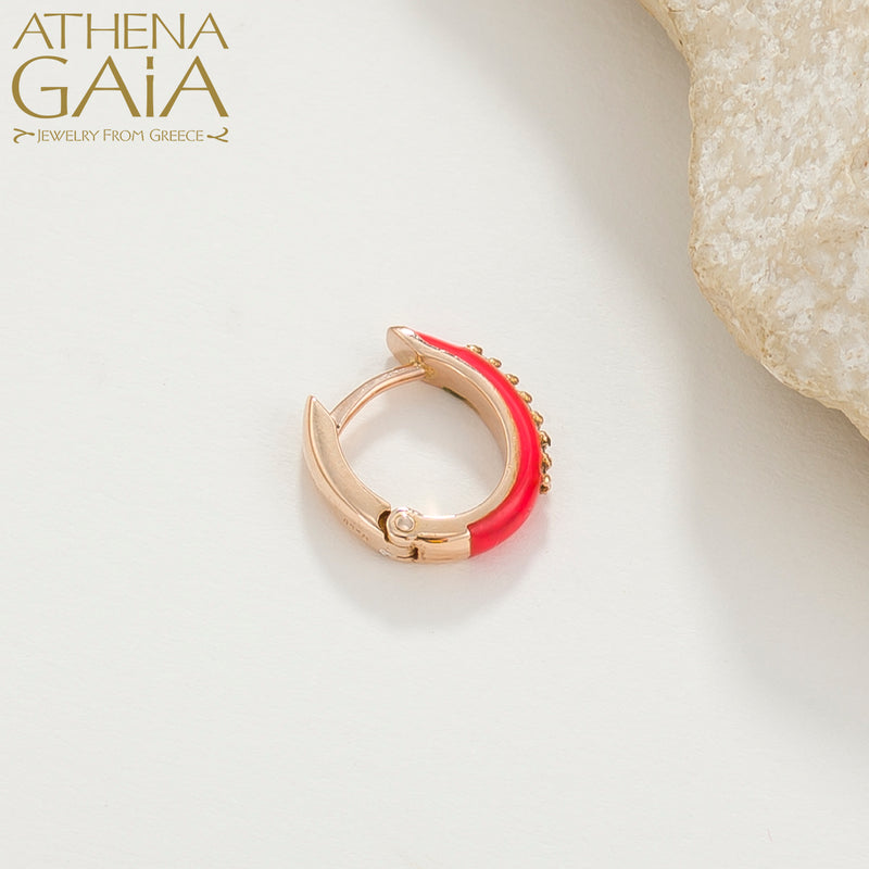 Diamond Line Enamel Earrings - 18k Gold - Huggies Earrings