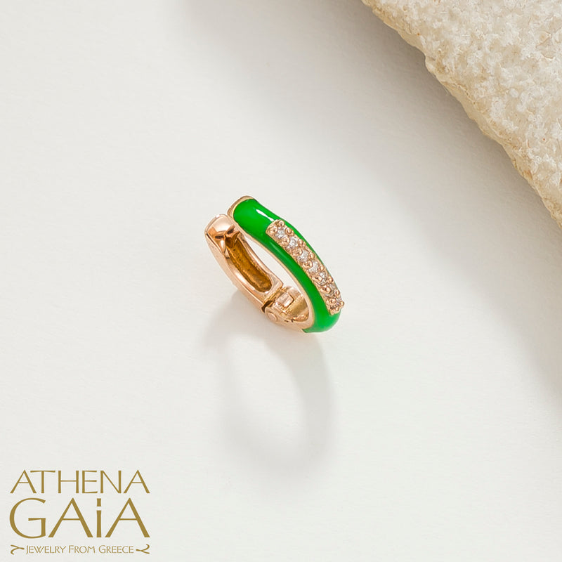 Diamond Line Enamel Earrings - 18k Gold - Huggies Earrings