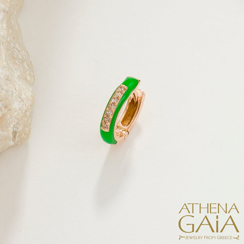 Diamond Line Enamel Earrings - 18k Gold - Huggies Earrings