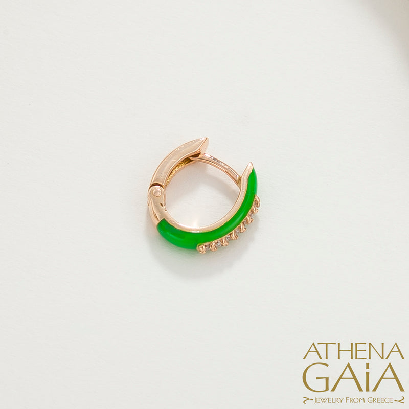 Diamond Line Enamel Earrings - 18k Gold - Huggies Earrings