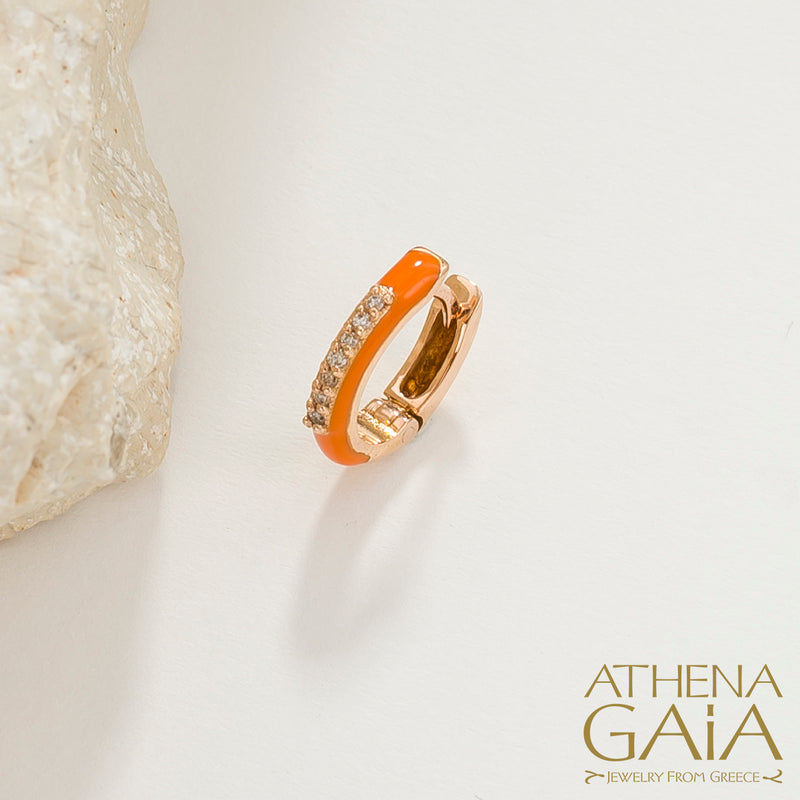 Diamond Line Enamel Earrings - 18k Gold - Huggies Earrings