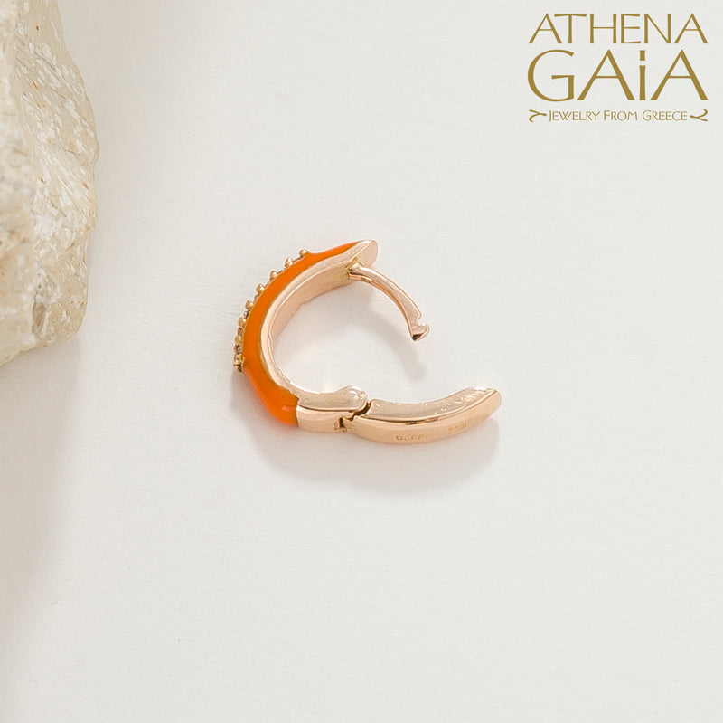 Diamond Line Enamel Earrings - 18k Gold - Huggies Earrings