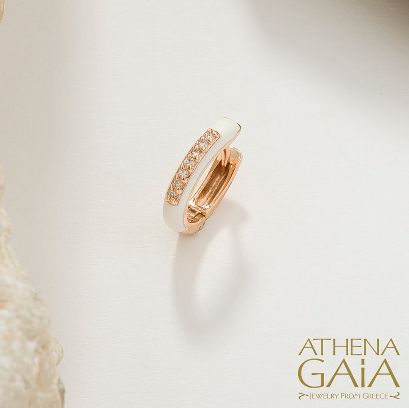 Diamond Line Enamel Earrings - 18k Gold - Huggies Earrings