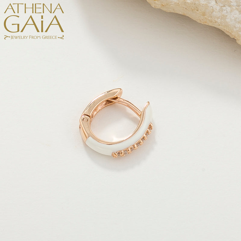 Diamond Line Enamel Earrings - 18k Gold - Huggies Earrings